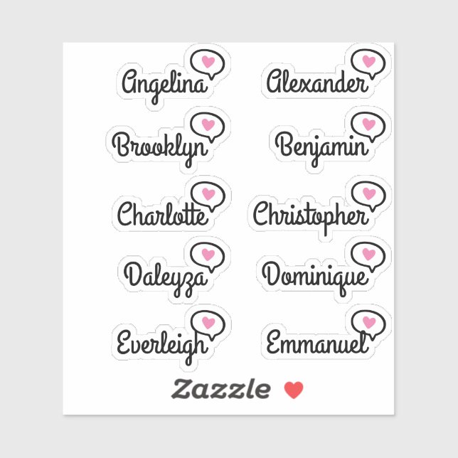  Fun Pink Heart Speech Bubble Guest List 10 Names (Sheet)