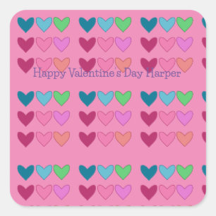 Fun Pink Hearts Colourful Valentine’s Day Square Sticker