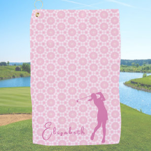 Fun Pink Lady Golfer Custom Name Golf Towel