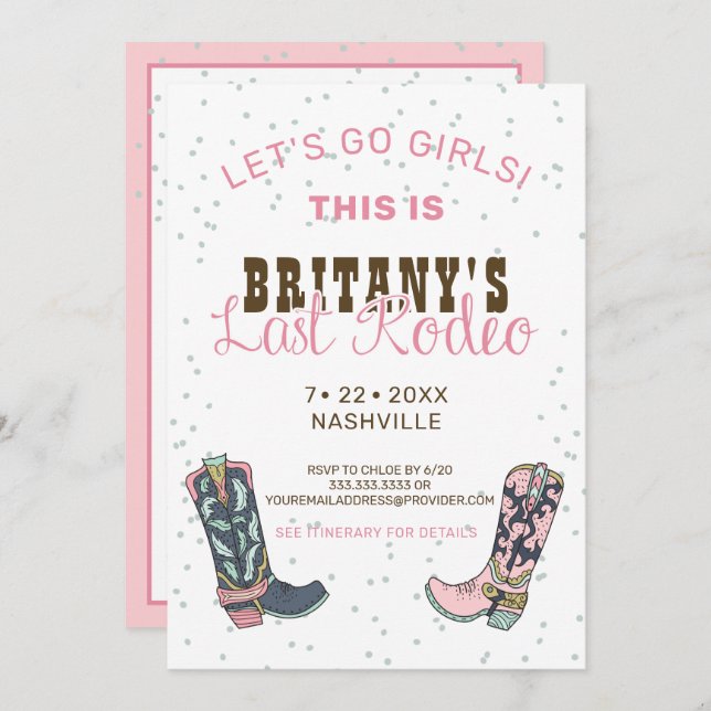 Fun Pink Last Rodeo Bachelorette Party Invitation (Front/Back)