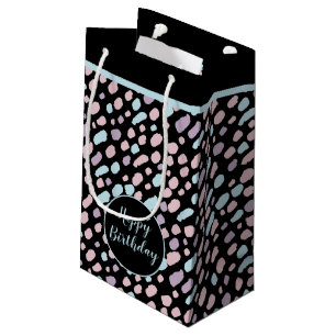 Fun Pink, Lavender & Blue Pattern on Black, Small Gift Bag