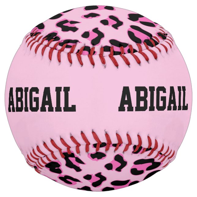Fun Pink Leopard Print - Customize Name Softball (Back)