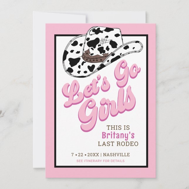 Fun Pink Let's Go Girls Bachelorette Party Invitation (Front)
