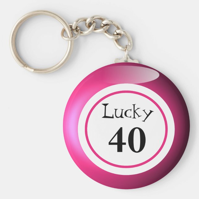 Fun Pink Lucky Number Bingo Ball Theme Key Ring (Front)