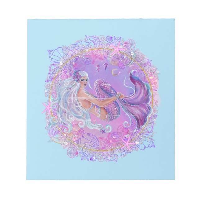 Fun Pink mermaid  by Renee Lavoie Notepad (Front)