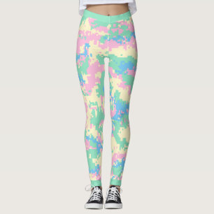 Fun pink, mint green, turquoise, cream camouflage, leggings