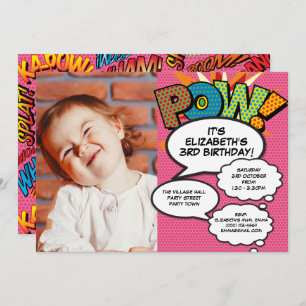 Fun Pink Modern Birthday Party Photo Comic Any Age Invitation