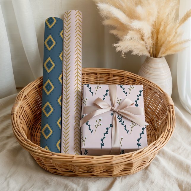Fun Pink Orange Blue Floral Geometric Wrapping Paper Sheet (Creator Uploaded)