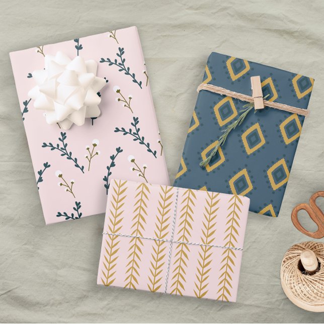 Fun Pink Orange Blue Floral Geometric Wrapping Paper Sheet (Creator Uploaded)