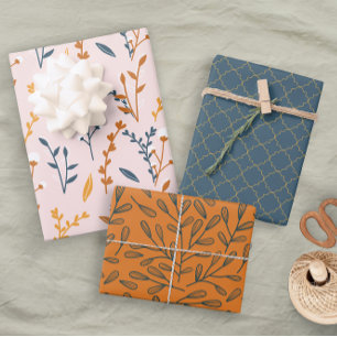 Fun Pink Orange Blue Floral Geometric Wrapping Paper Sheet