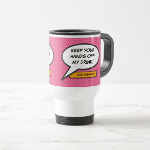 Fun Pink Personalised Speech Bubble Comic Book Travel Mug