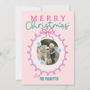 Fun Pink Picture Frame Christmas Holiday Card