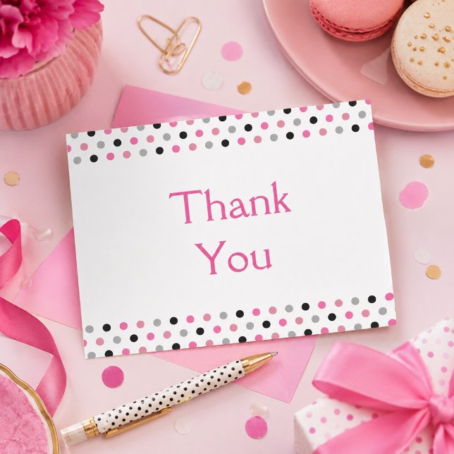 Fun Pink Polka Dots Thank You Postcard (Creator Uploaded)