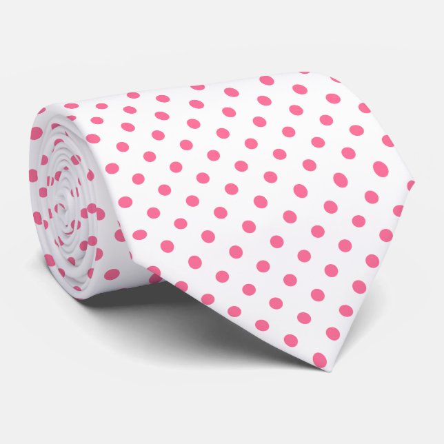 Fun Pink Polkadots Pattern Tie (Rolled)