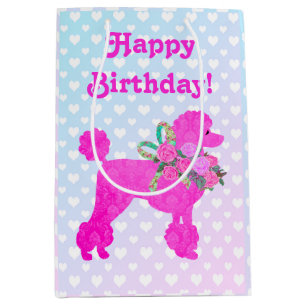 Fun Pink Poodle Happy Birthday Party Medium Gift Bag