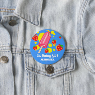 Fun Pink Popsicle and Strawberries Birthday Girl 7.5 Cm Round Badge