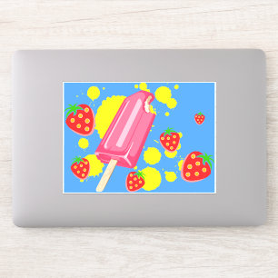 Fun Pink Popsicle and Strawberries Illustration