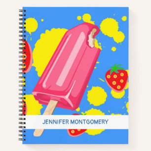 Fun Pink Popsicle and Strawberries Illustration Notebook
