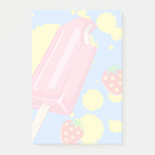 Fun Pink Popsicle and Strawberries Illustration Post-it Notes