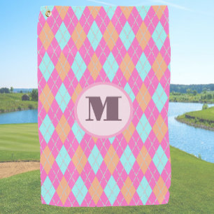 Fun pink preppy argyle custom monogram ladies golf towel