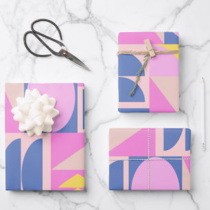 Fun Pink Purple Patchwork Quilt Geometric Pattern  Wrapping Paper Sheet