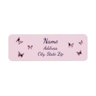 Fun Pink Purple Satin Butterflies Pattern Address Return Address Label
