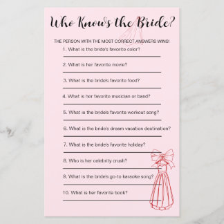 Fun Pink & Red Who Knows the Bridal Game