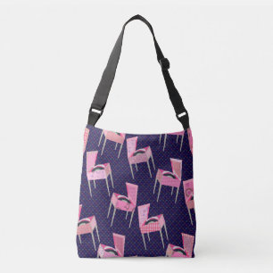 Fun Pink Retro Record Player Kitschy Music Pattern Crossbody Bag