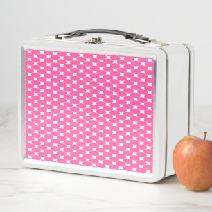 Fun Pink Retro Tiled Rectangular White Starbursts Metal Lunch Box