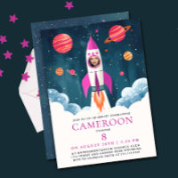 Fun Pink Rocket Astronaut Girl Space Mission Photo