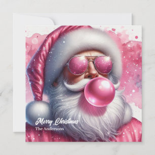 Fun pink Santa Claus blowing pink bubble gum Holiday Card