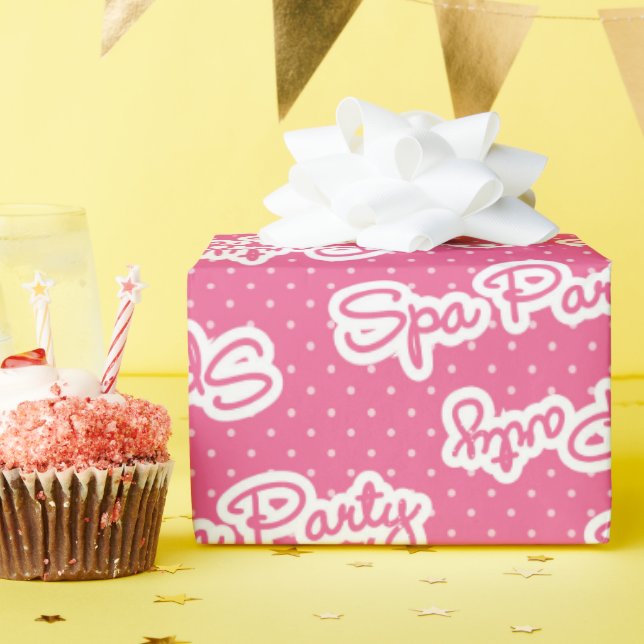 Fun pink spa party word art wrapping paper (Birthday Party)