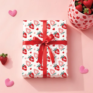 Fun Pink Strawberry XOX Valentine's Day Pattern Wrapping Paper
