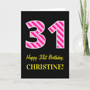 Fun Pink Striped "31"; Happy 31st Birthday; Name Card
