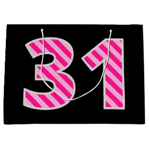 Fun Pink Striped "31"; Happy 31st Birthday; Name Large Gift Bag