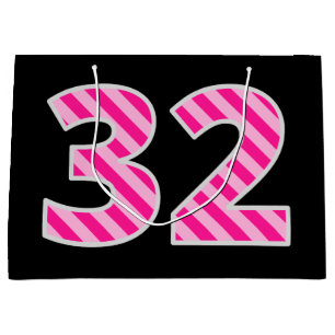 Fun Pink Striped "32"; Happy 32nd Birthday; Name Large Gift Bag