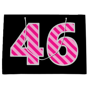Fun Pink Striped "46"; Happy 46th Birthday; Name Large Gift Bag