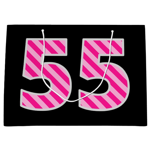 Fun Pink Striped "55"; Happy 55th Birthday; Name Large Gift Bag (Front)