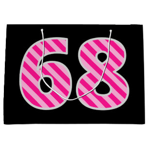 Fun Pink Striped "68"; Happy 68th Birthday; Name Large Gift Bag