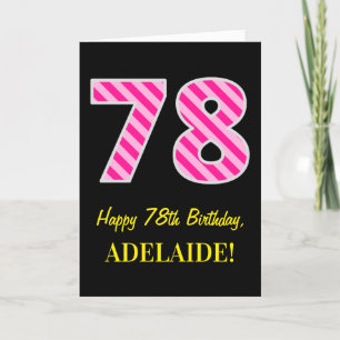 Fun Pink Striped "78"; Happy 78th Birthday; Name Card
