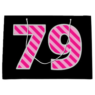 Fun Pink Striped "79"; Happy 79th Birthday; Name Large Gift Bag