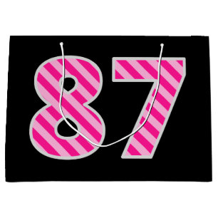 Fun Pink Striped "87"; Happy 87th Birthday; Name Large Gift Bag