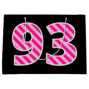 Fun Pink Striped "93"; Happy 93rd Birthday; Name Large Gift Bag