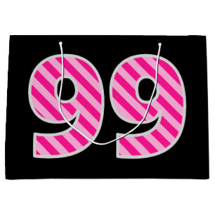 Fun Pink Striped "99"; Happy 99th Birthday; Name Large Gift Bag