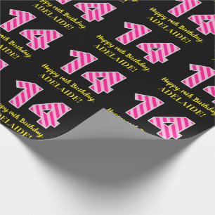 Fun Pink Stripes "14"; Happy 14th Birthday; Name Wrapping Paper