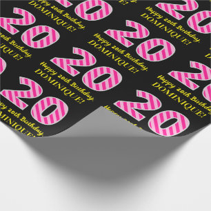 Fun Pink Stripes "20"; Happy 20th Birthday; Name Wrapping Paper