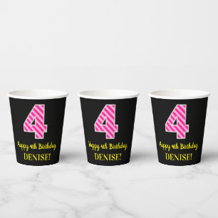Fun Pink Stripes “4”: Happy 4th Birthday + Nam Paper Cups