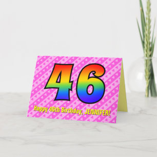 Fun Pink Stripes, Hearts, Rainbow # 46th Birthday Card