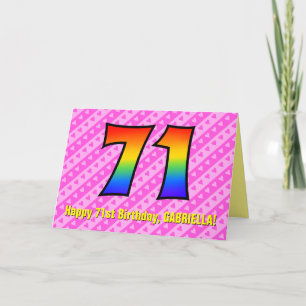 Fun Pink Stripes, Hearts, Rainbow # 71st Birthday Card
