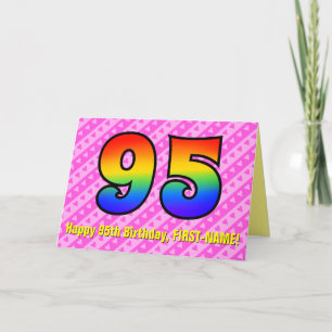 Fun Pink Stripes, Hearts, Rainbow # 95th Birthday Card